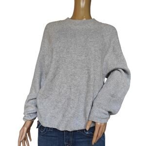 GAP Gray Waffle-Knit Crewneck Sweater Women’s L, Cotton-Blend Cozy